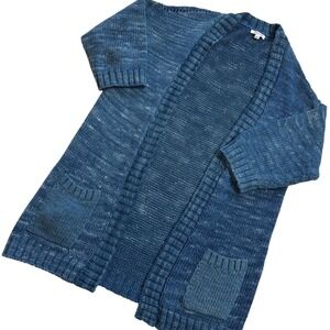 Johnny Was Blue Marled Chunky Knit Cotton Open Front Cardigan Sweater M52220 L
